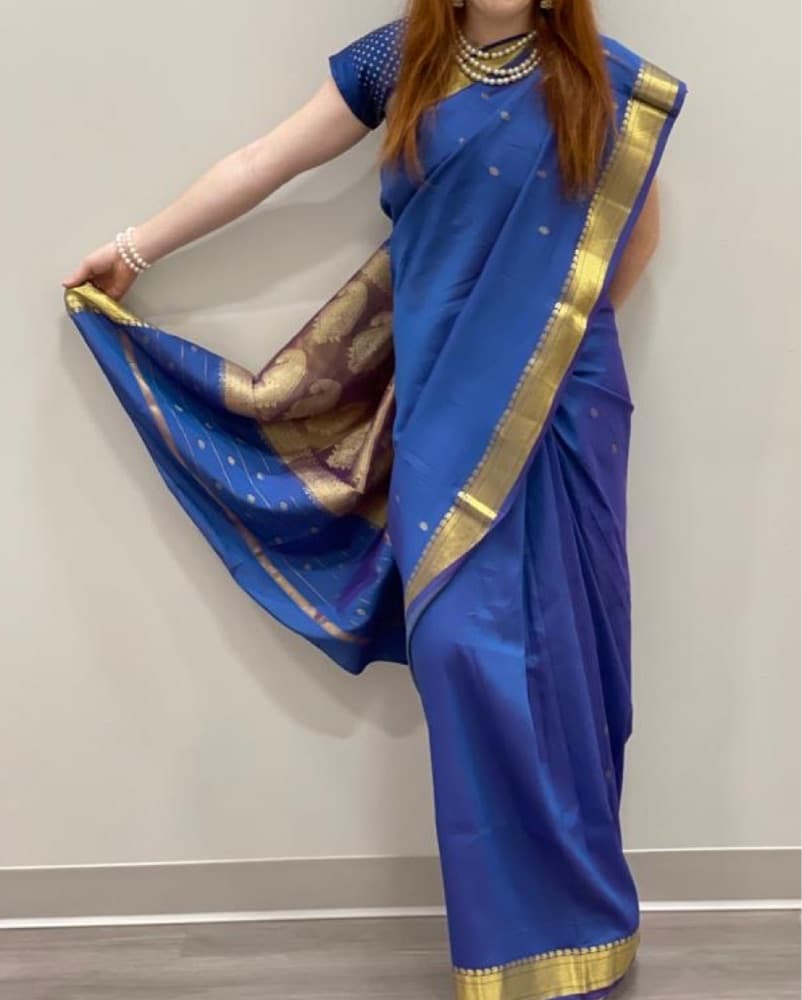 Elegant Blue and Gold Saree - Image 1