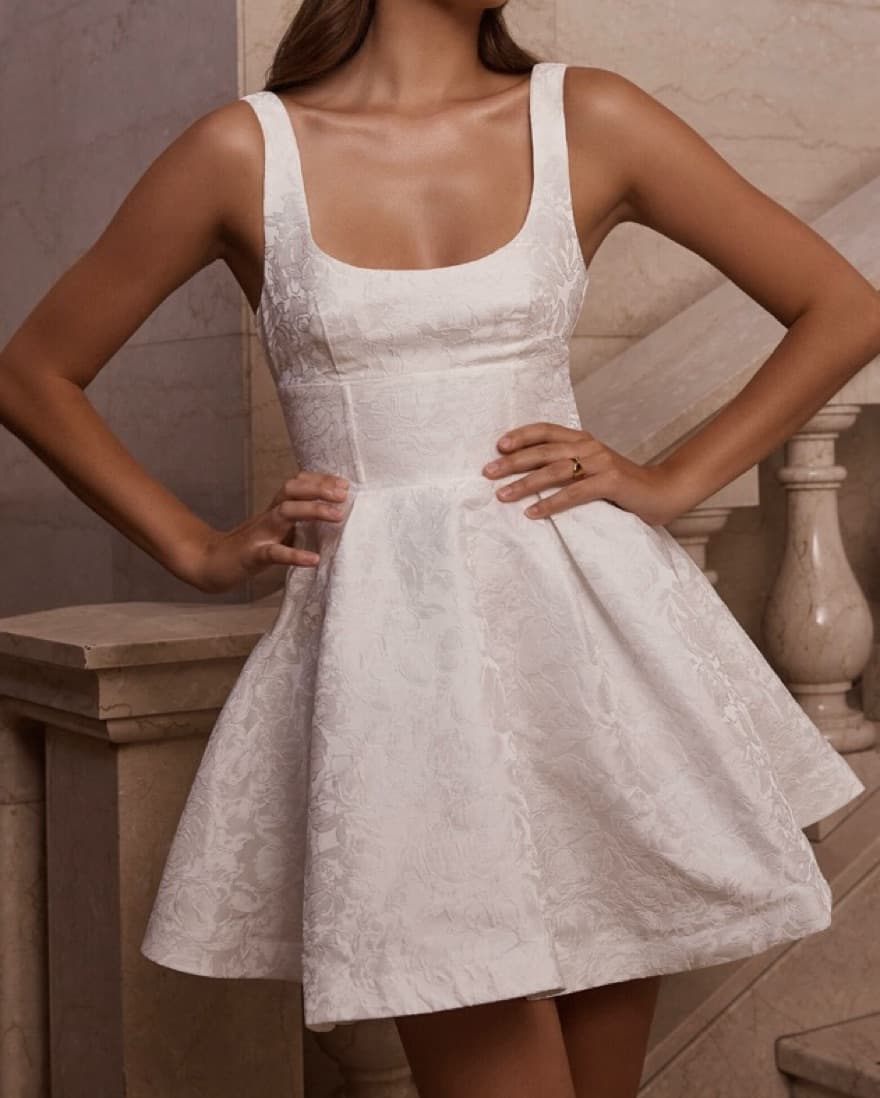 Showpo - Ivory Fit & Flare Mini Dress - Image 1
