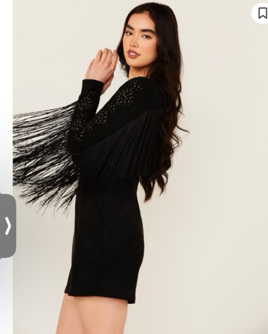 Black Suede Studded Fringe Mini Dress - Image 2