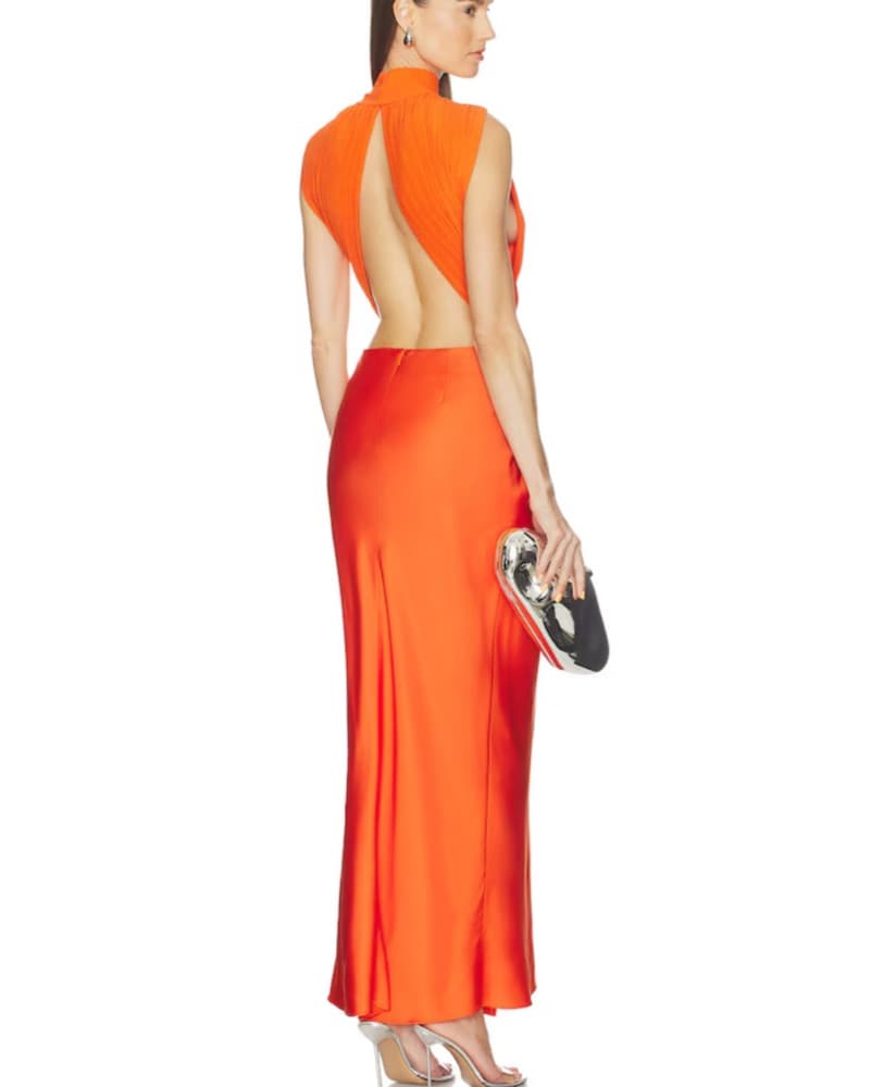 Orange High Neck Backless Dress - Image 3