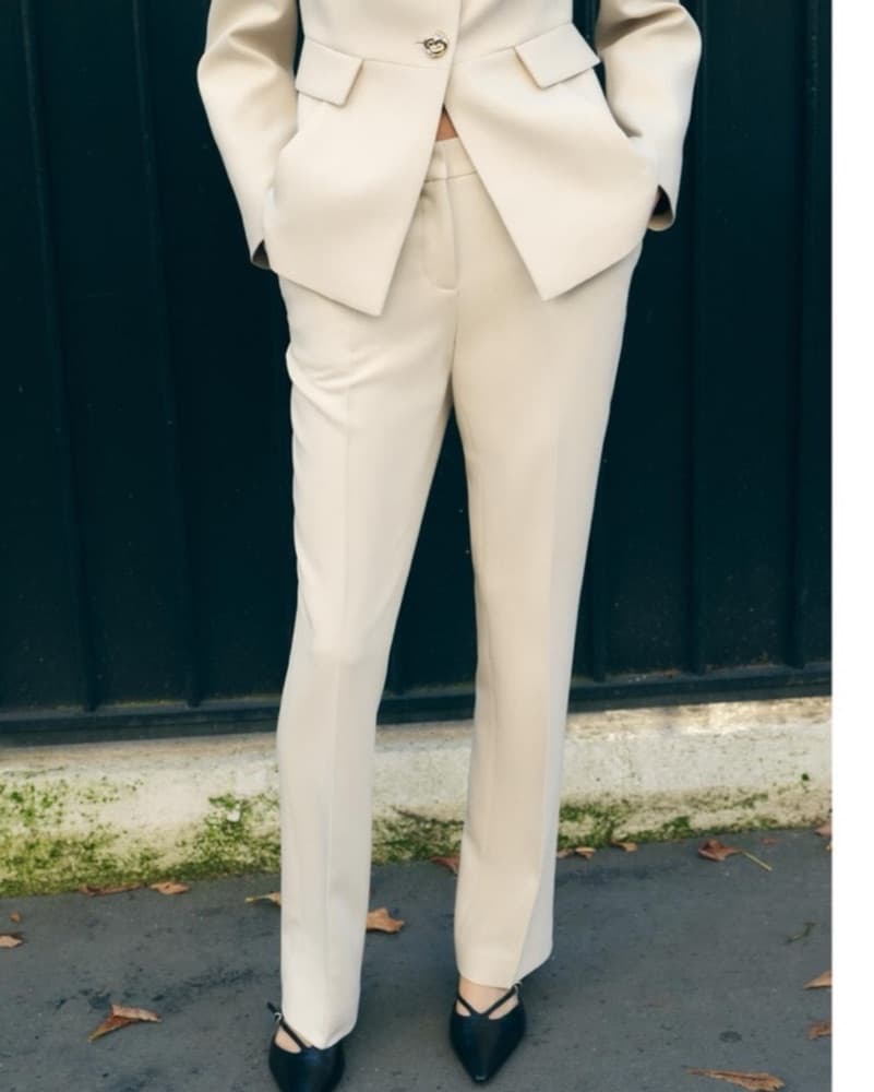 ZARA ECRU STRAIGHT LEG MID WAIST PANTS - Image 1
