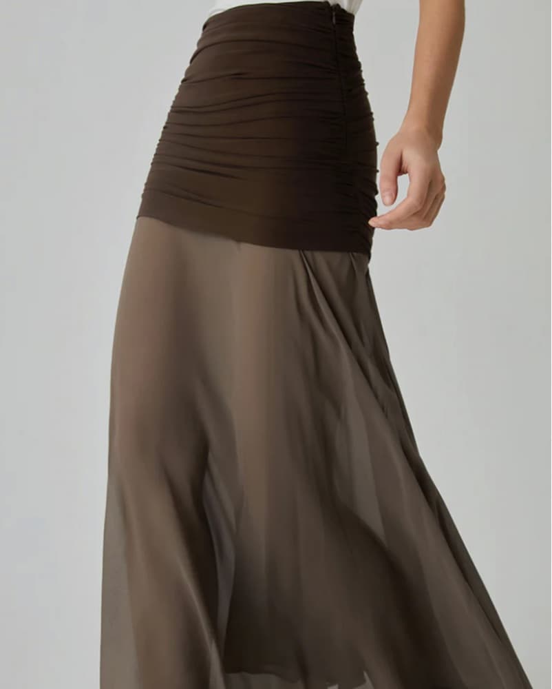 Commense Brown Draped Maxi Skirt - Image 4