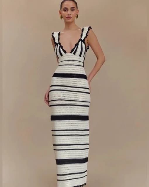 Meshki Knit B/W Maxi Dress - Image 1