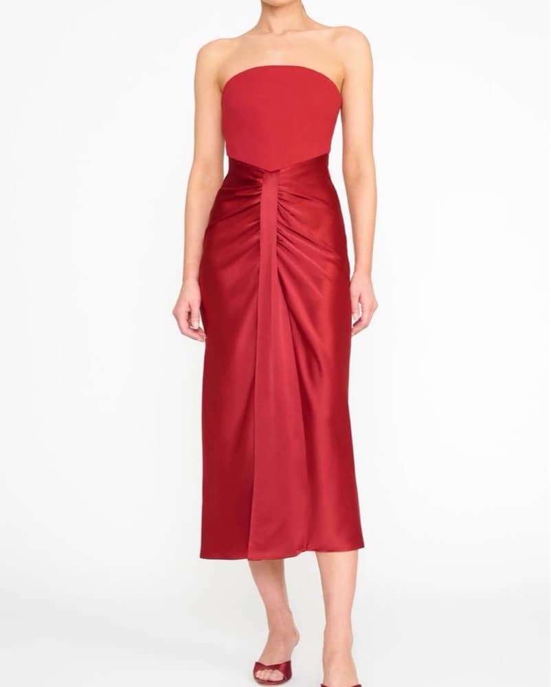 Staud Mixed Media Midi Dress In Red  - Image 1
