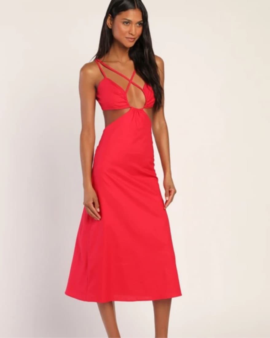 Lulus Red Cutout Strappy Midi Dress - Image 3