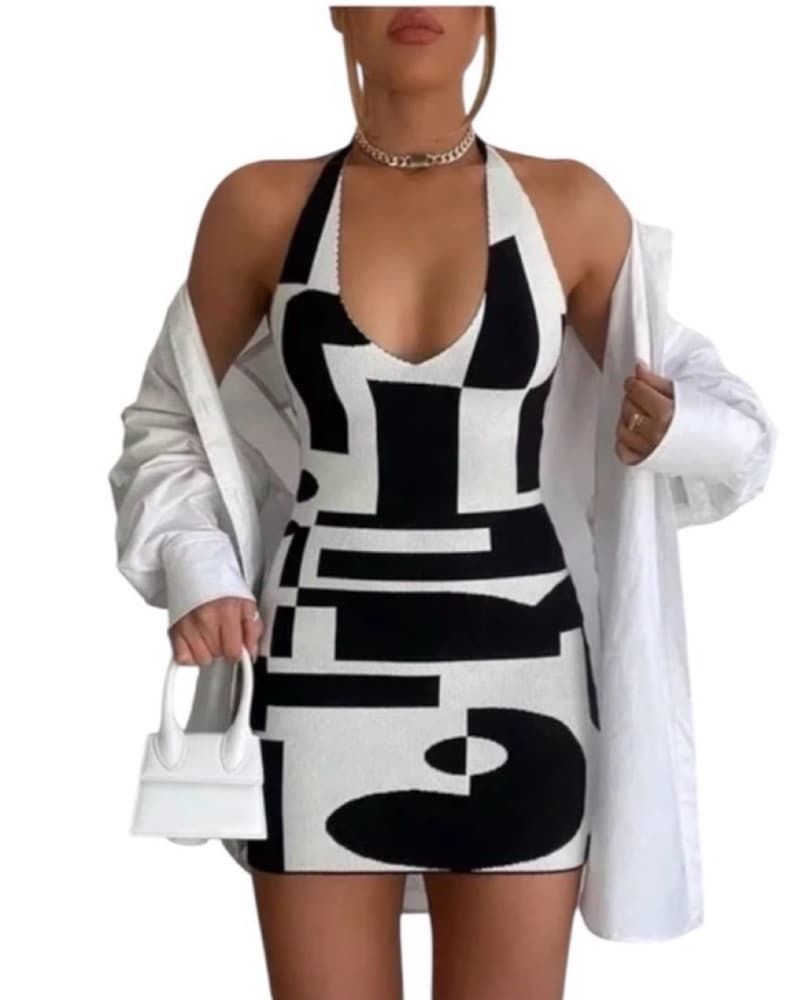 Peppermayo B&W Knit Halter Mini - Image 1