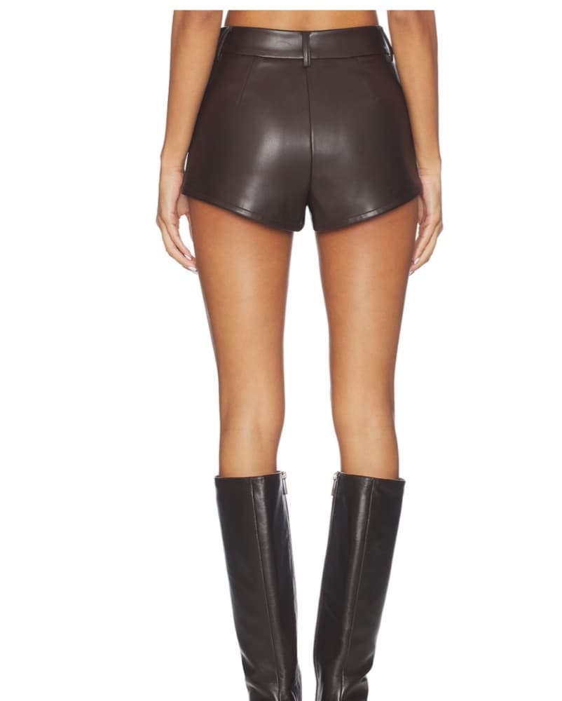 Brown Leather Micro Shorts - Image 3
