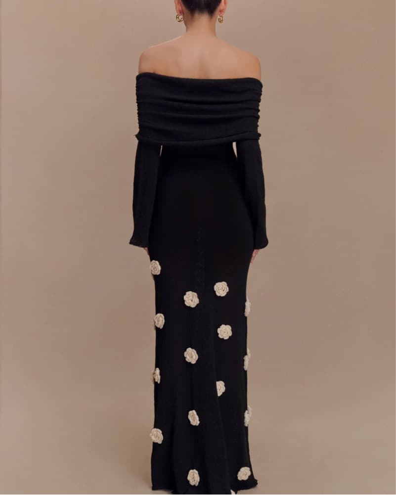 Off Shoulder Knit Rose Maxi Dress MESHKI - Image 2