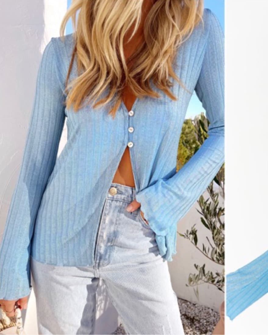 Blue Shimmer Long Sleeve Top - Image 3