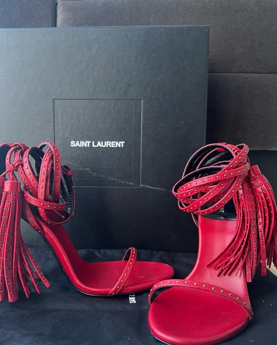 $1900 Saint Laurent Studded Red Heels - Image 4