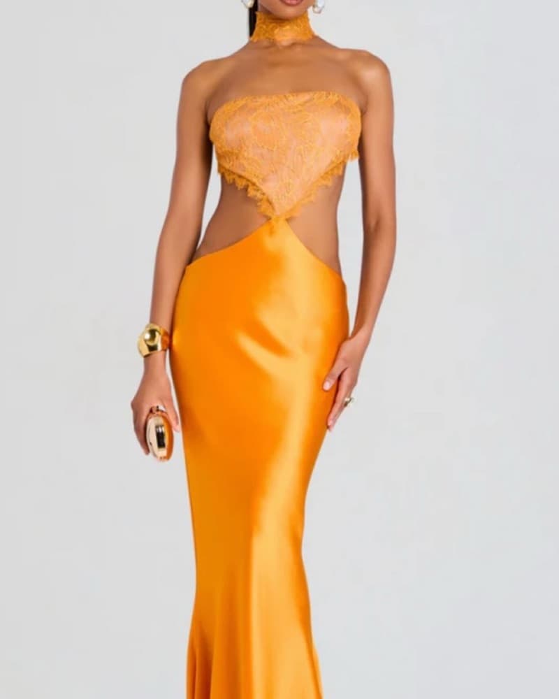 Vibrant Orange Strapless Maxi Dress - Image 3