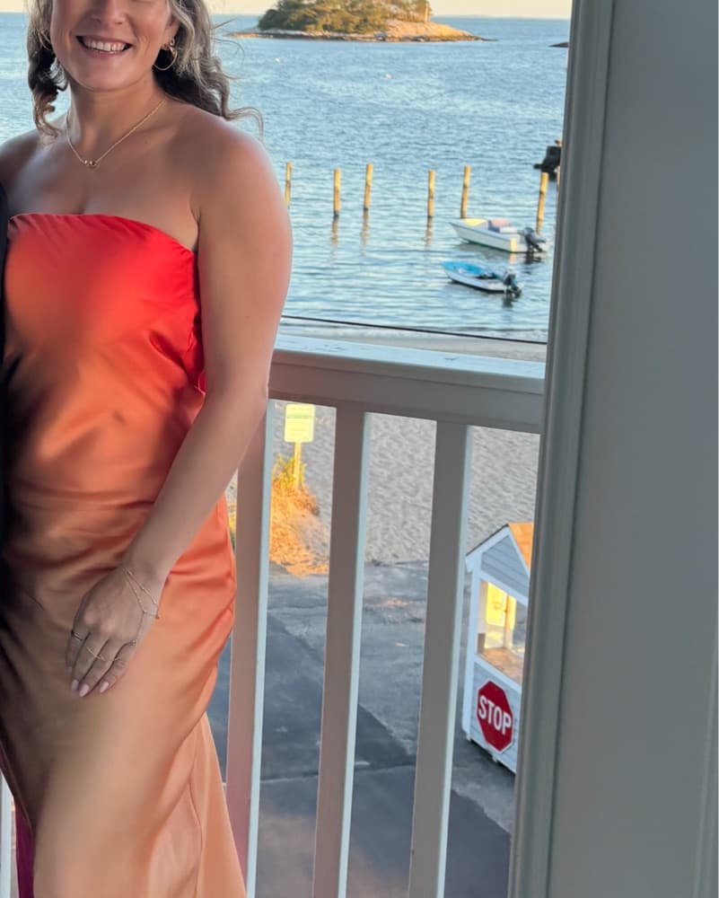 Stunning Coral Strapless Gown - Image 1