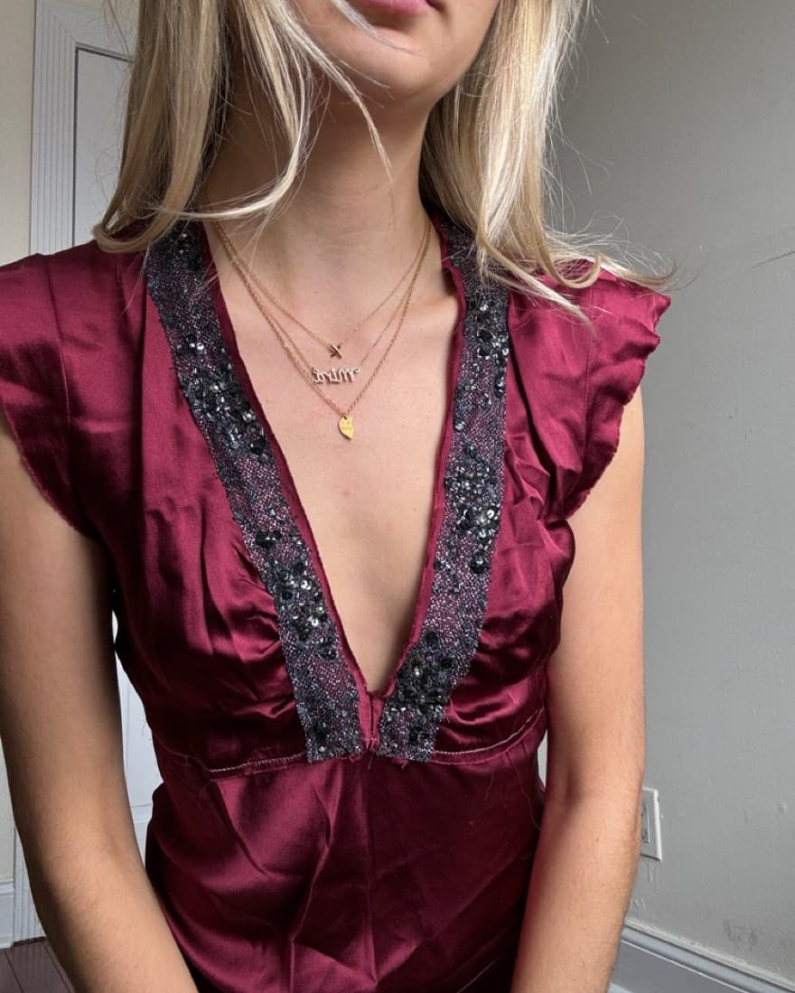 100% Silk Beaded Drop Waist Dress  - Image 2
