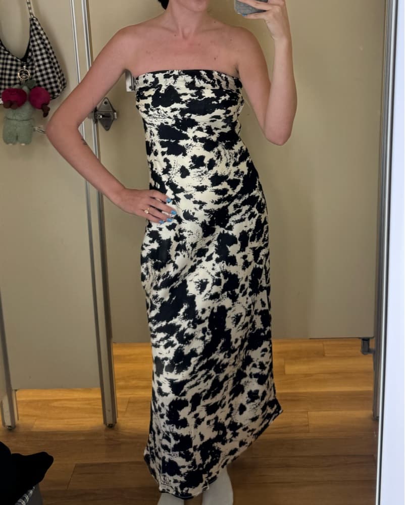 Dramatic Cow Print Maxi Dress - Image 1
