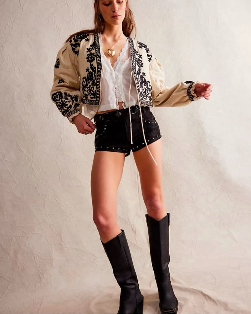 Free People Black Suede Micro Shorts - Image 3