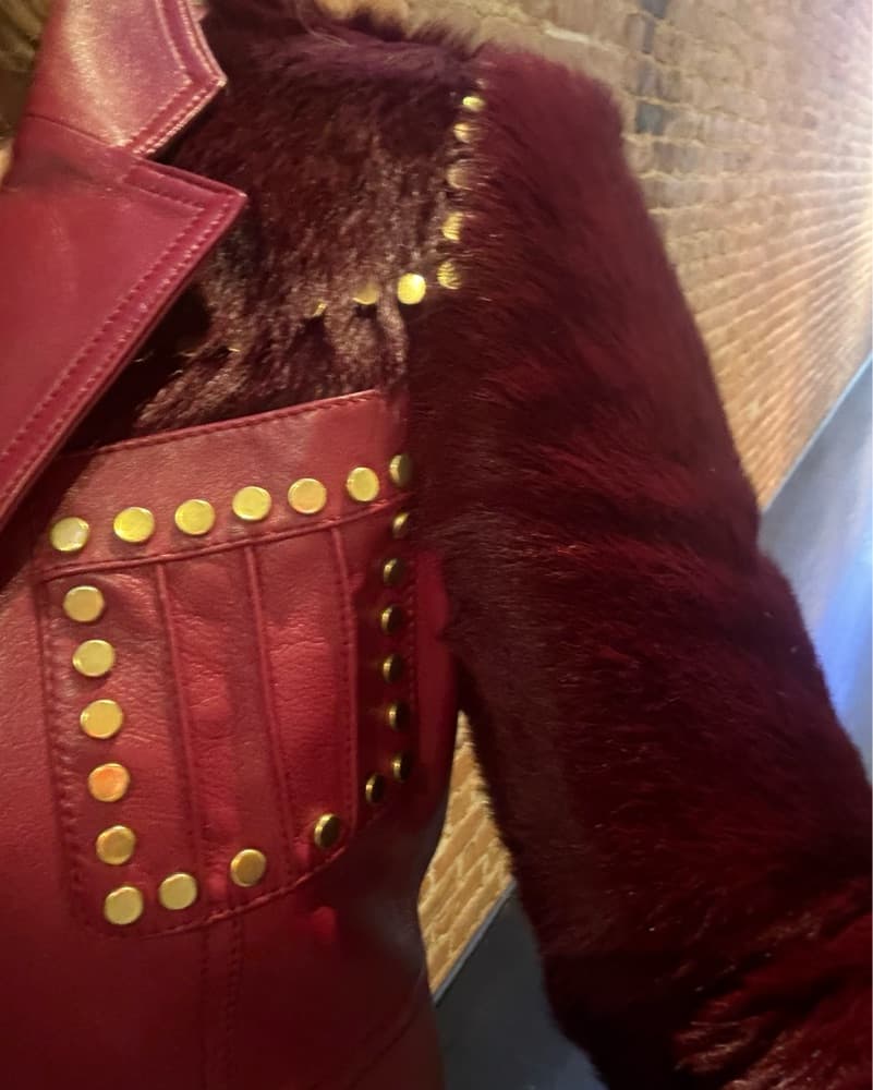 Studded Burgundy Leather Jacket - Image 3
