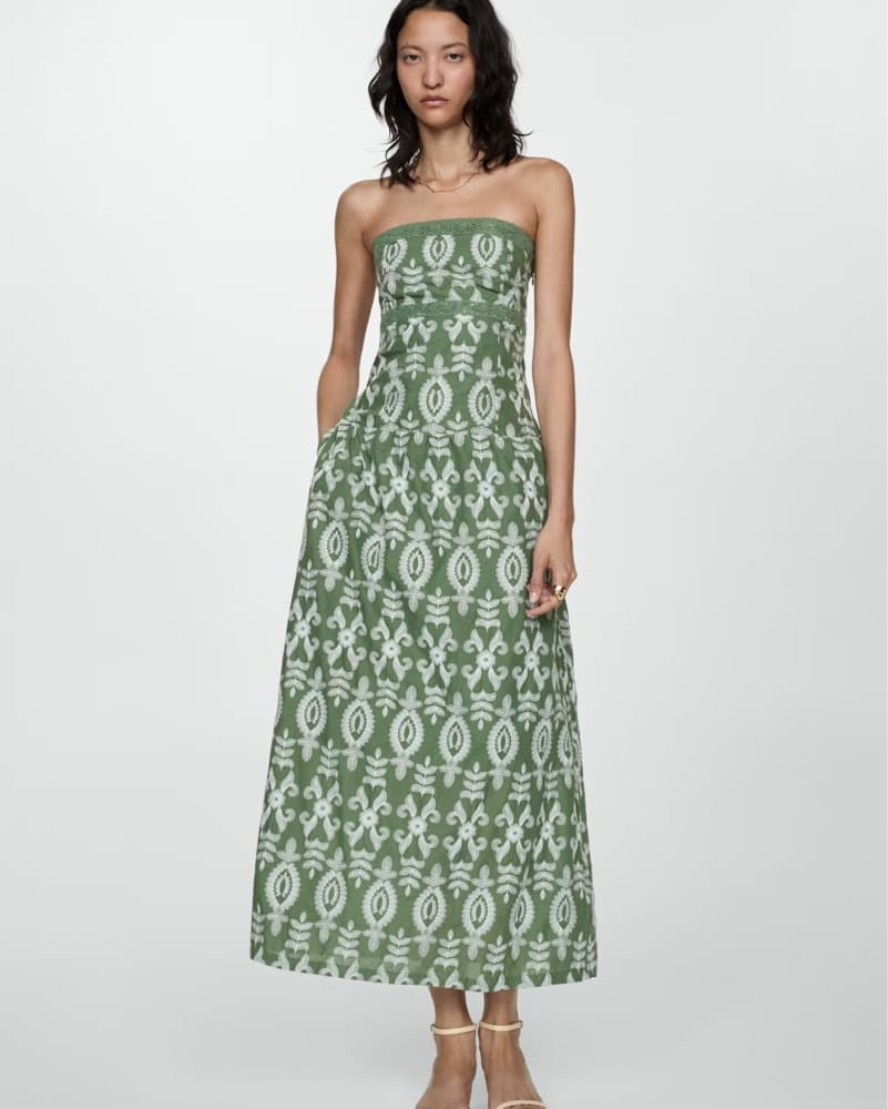 Mango Strapless Embroidered Maxi Dress - Image 1
