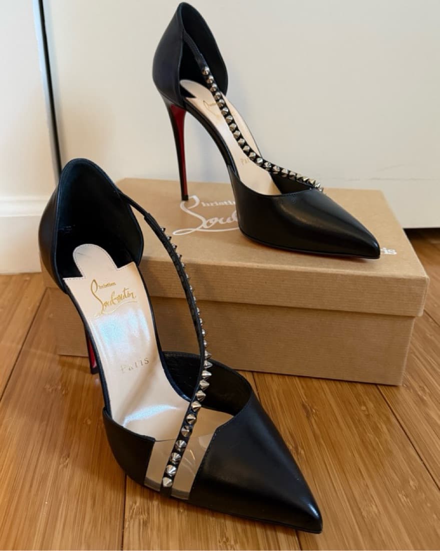 Louboutin Black Leather Spike Pumps - Image 3