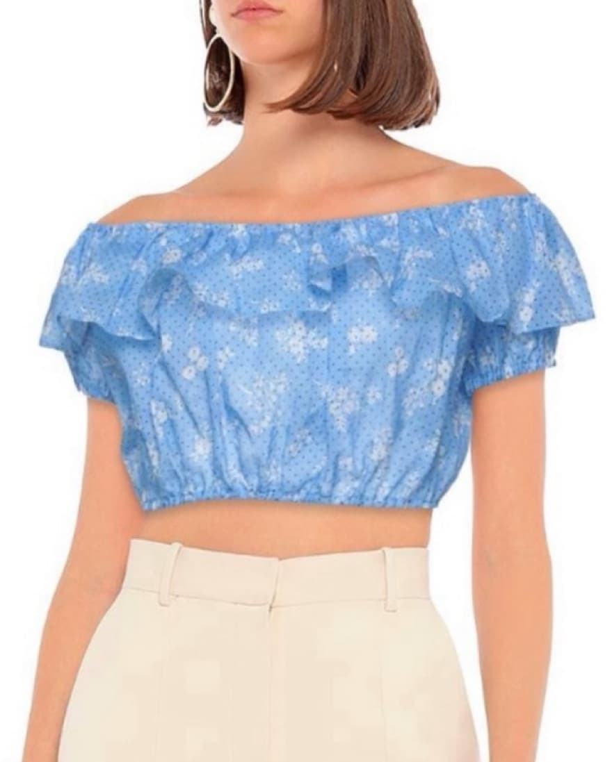 Floral Blue And White Ruffled Crop Top  - Image 4