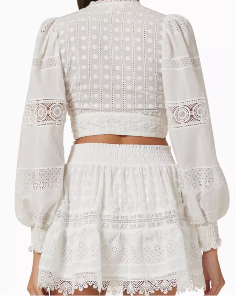 White Crochet Crop Top & Mini Skirt Set - Image 4