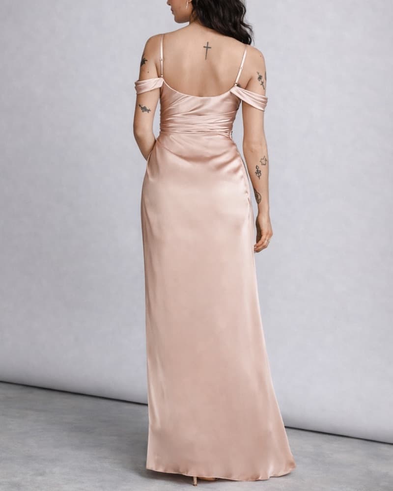 Bridesmaid Cowl Dress with Swag Sleeves - Image 2