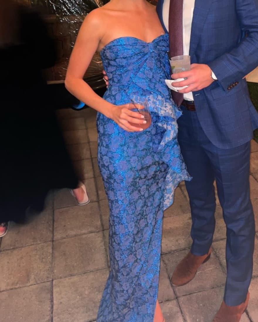Theia Blue Metallic Column Dress  - Image 1