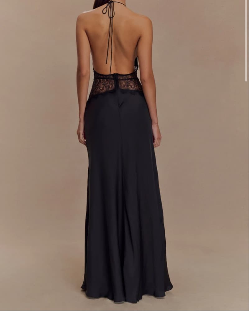 Elegant Lace-Trimmed Black Gown - Image 3
