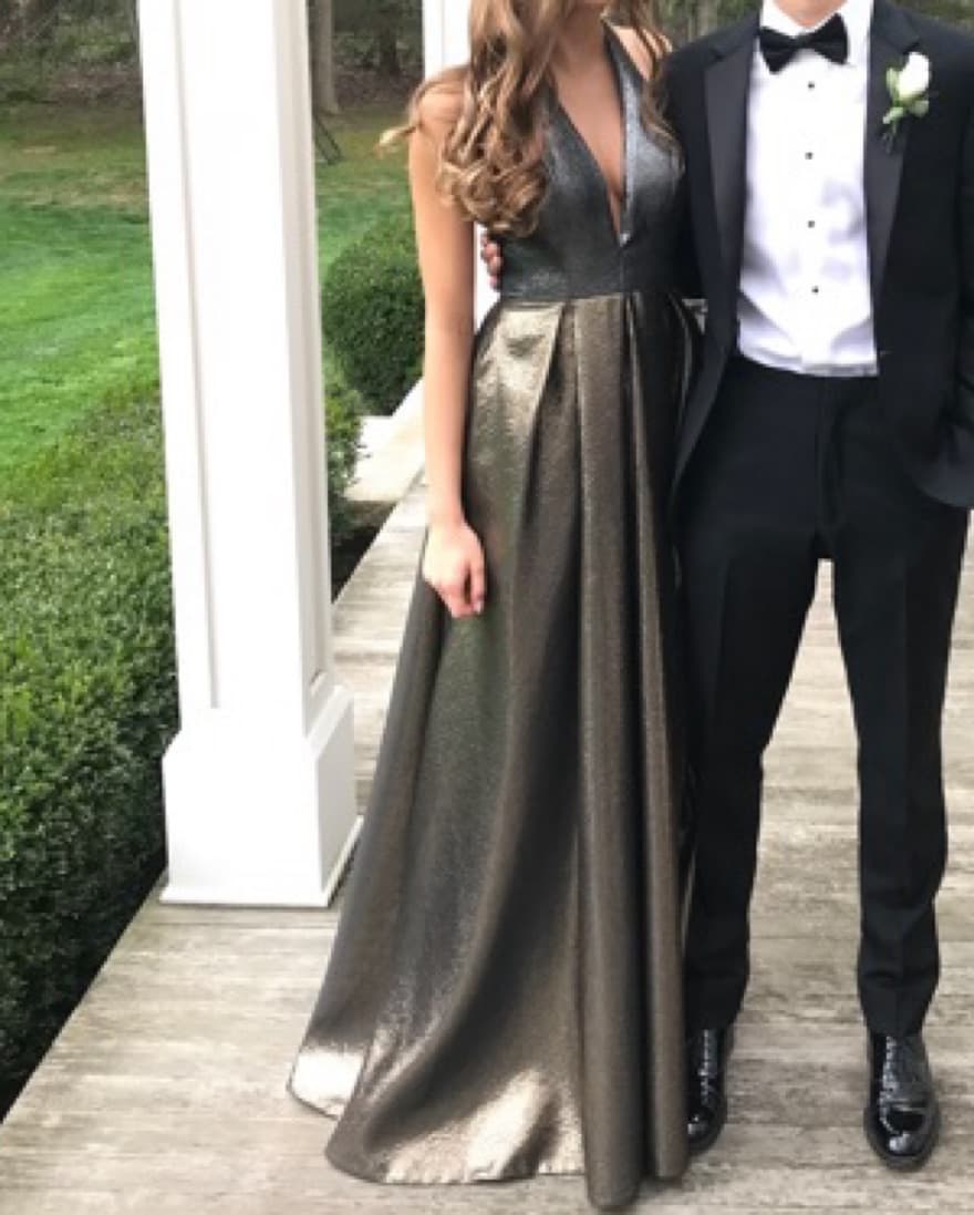 Metallic Gold And Black Long Dress - Image 3