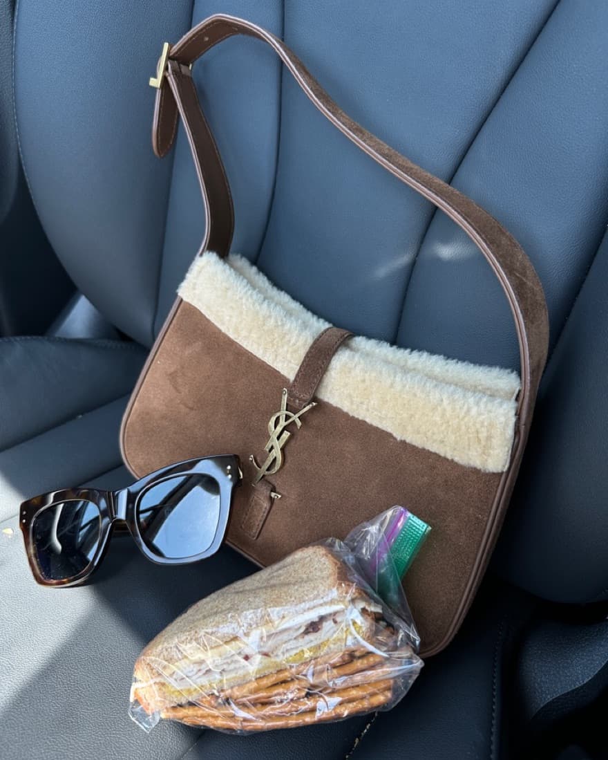 YSL Brown Suede Bag With Gold Hardware - Image 1