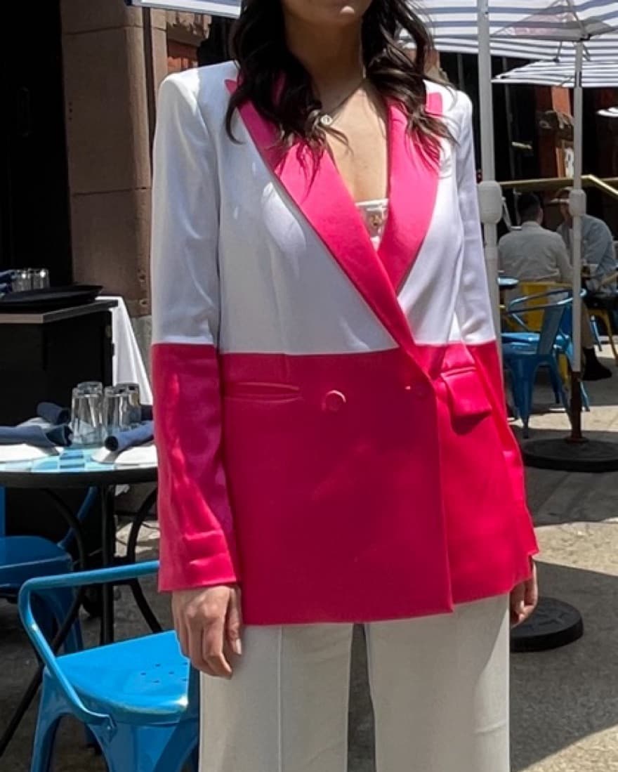 Alice & Olivia Pink & White Silk Blazer - Image 2