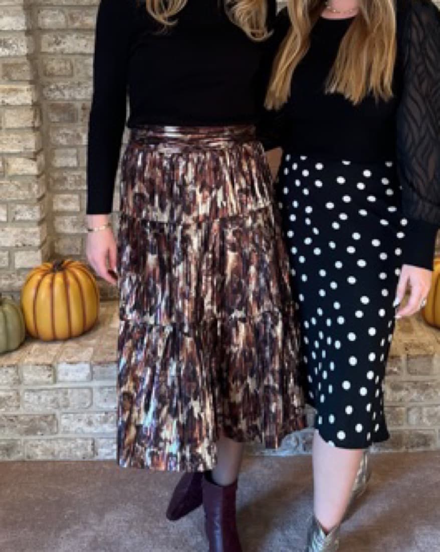 Metallic Violet Pleated Midi Skirt - Image 1