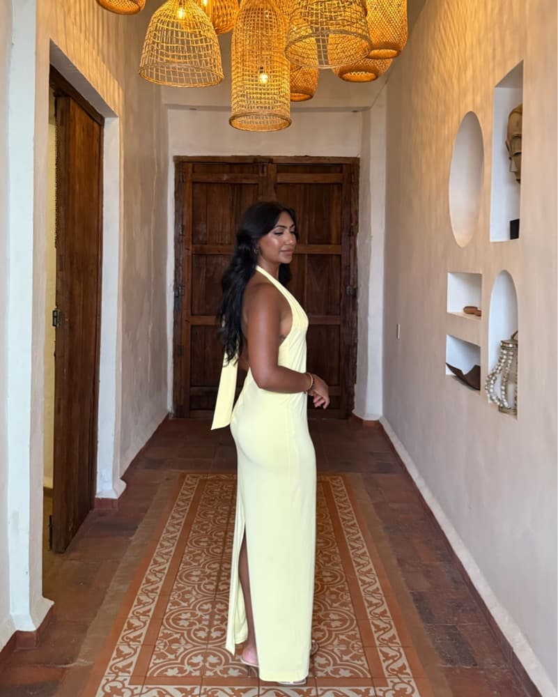 Open Back Yellow Zara Halter Dress - Image 3