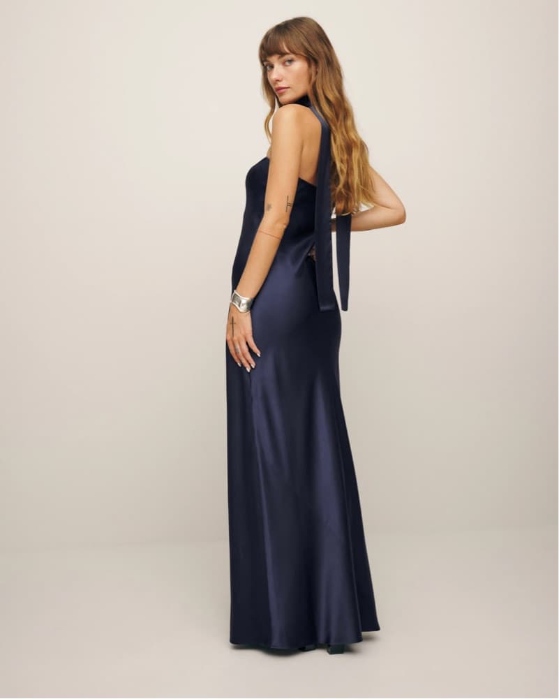 Reformation Navy Oren Silk Dress - Image 3