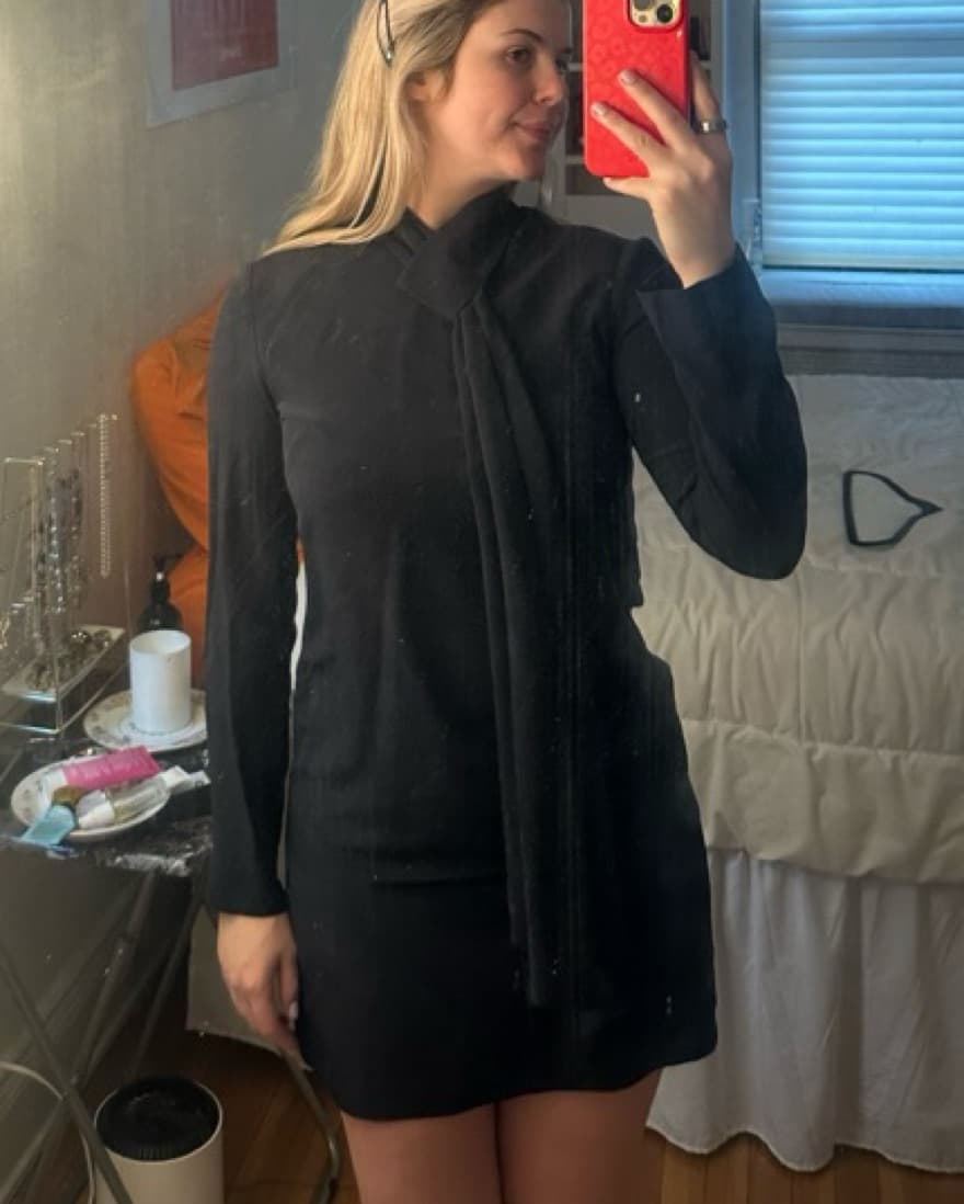 Black long sleeve dress built in scarf - Image 2