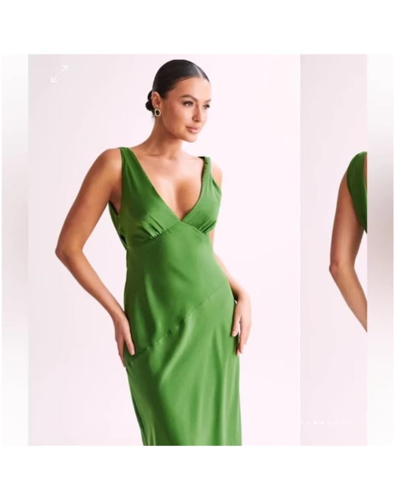 Emerald Maxi Satin Dress With Back Cowl - Image 3