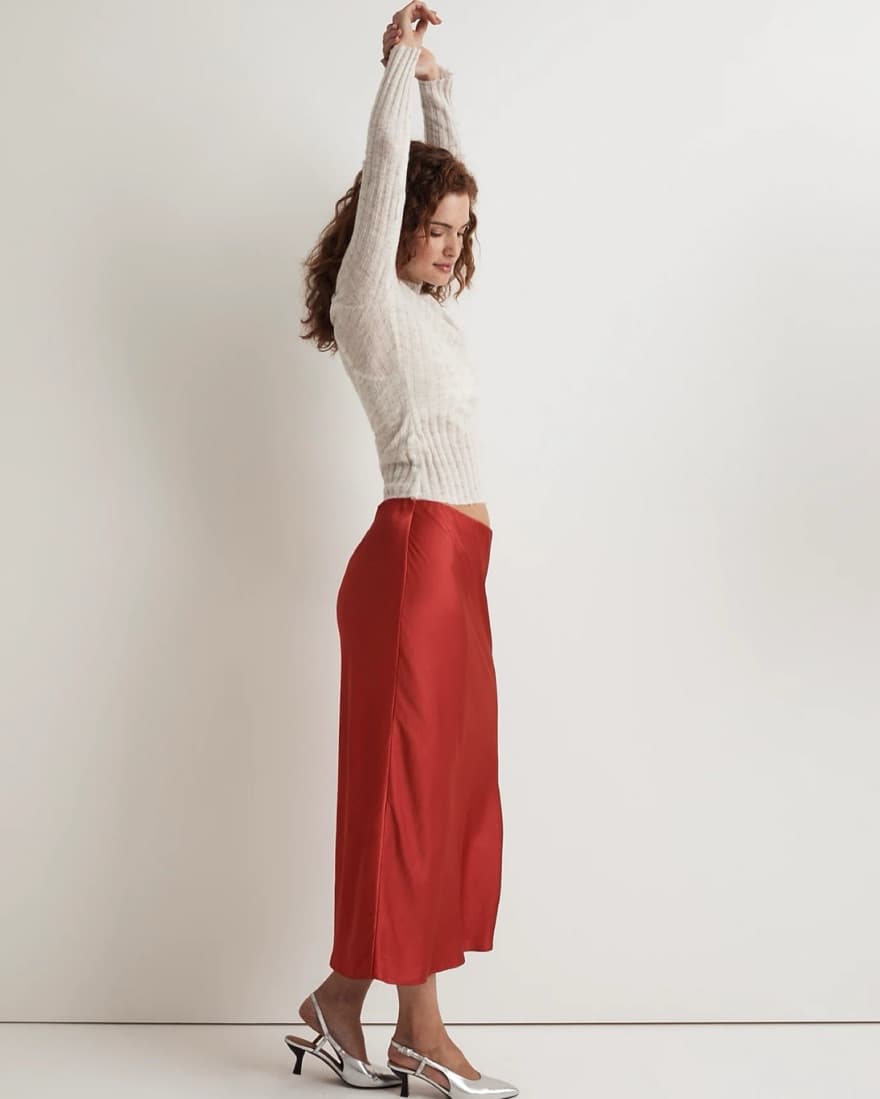 Red Satin Midi Slip Skirt - Image 3