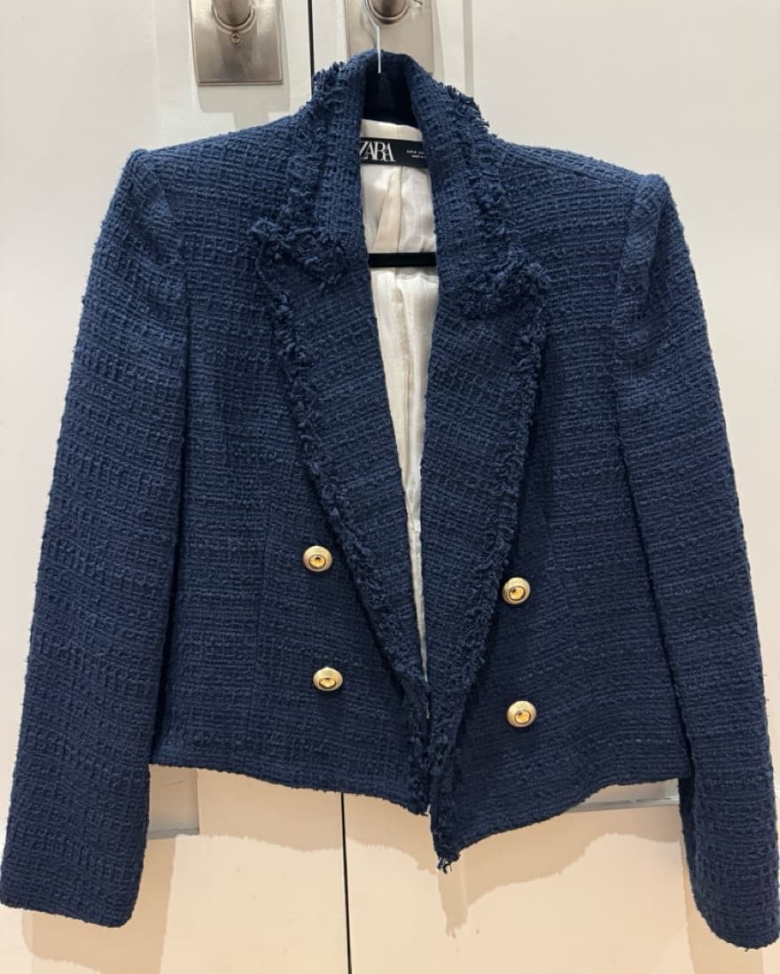 Navy Tweed Blazer With Gold Buttons  - Image 1