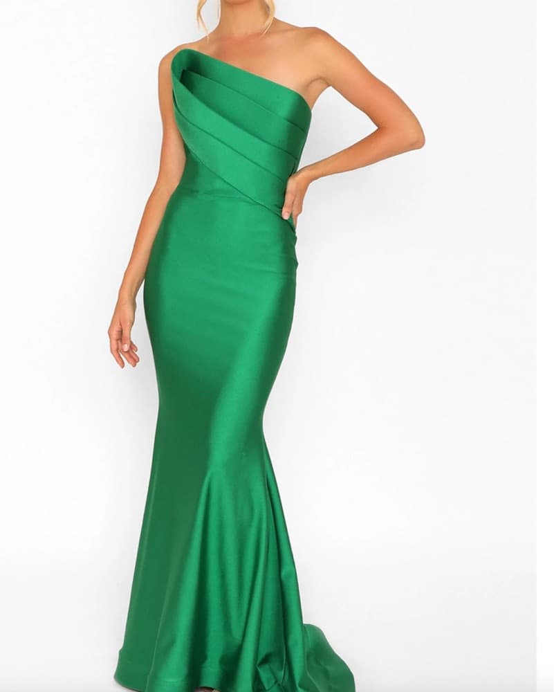 Nicole Bakti Green Ruched Scuba Gown - Image 1