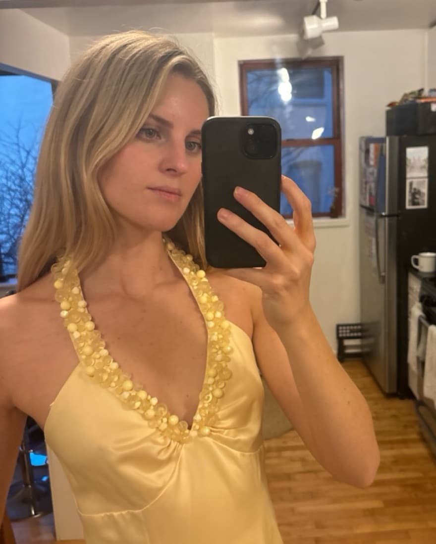 Butter Yellow Formal Halter Dress - Image 5