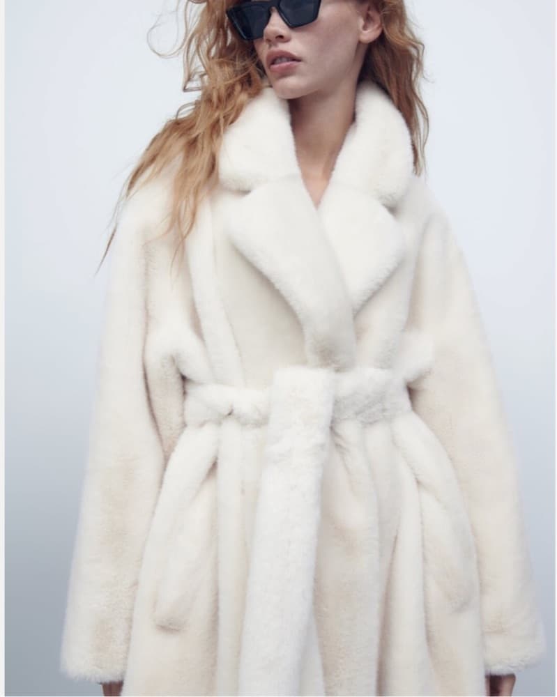Zara White / Cream Faux Fur Coat - S - Image 1