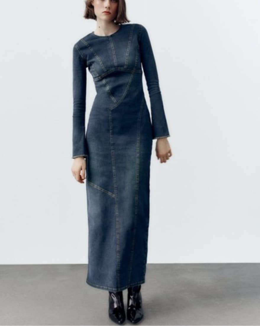 Denim Maxi Dress with Seam Detail - Image 1