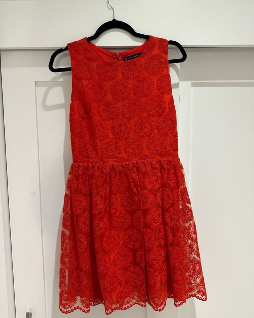 Zara Lace Organza Red Dress - Image 1