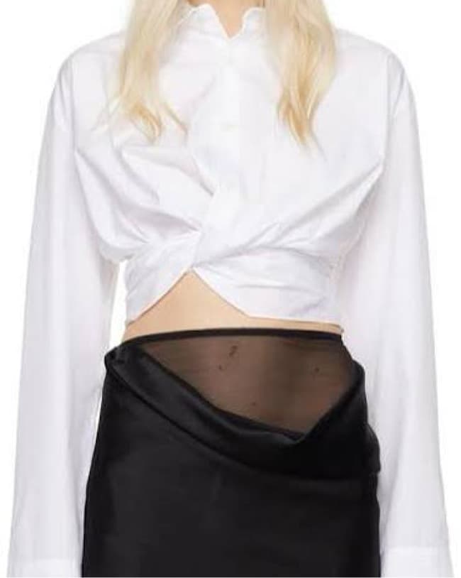 Christopher Esber White Twist Cropped Blouse Button Down Long Sleeve Top - Image 6