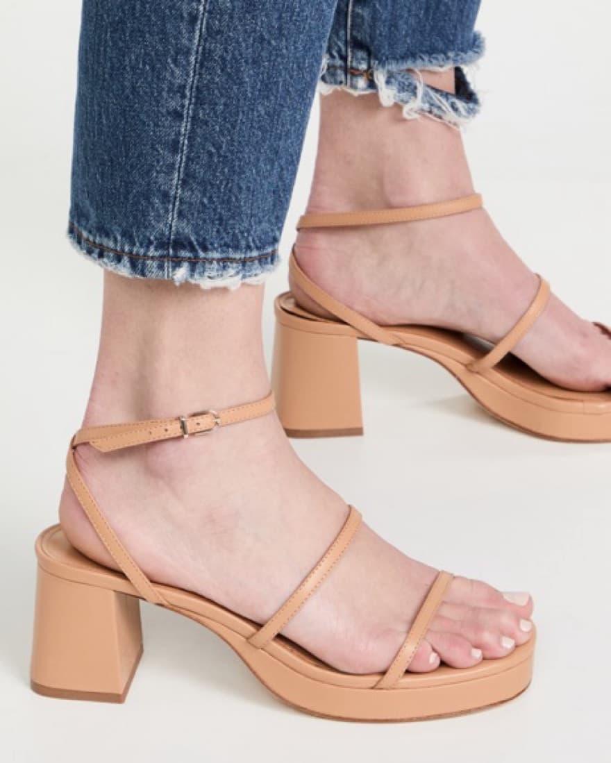 Tan Leather Platform Block Heel Sandal - Image 4