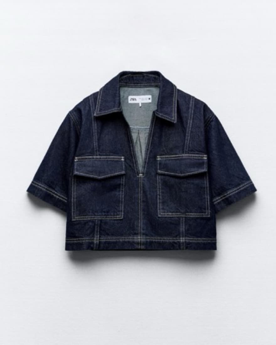 Denim Cropped Baggy Top - Image 1