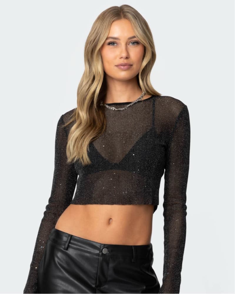 Edikted black mesh longsleeve sparkly - Image 1