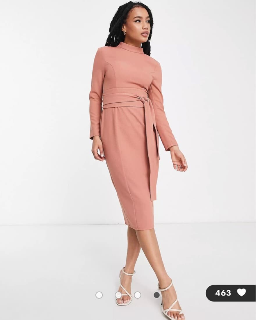 Dusty Rose Petite Long Sleeve Midi Dress - Image 2