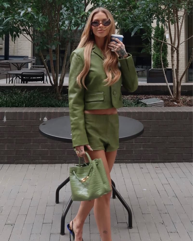 SET - Green Leather Blazer & Short - Image 3