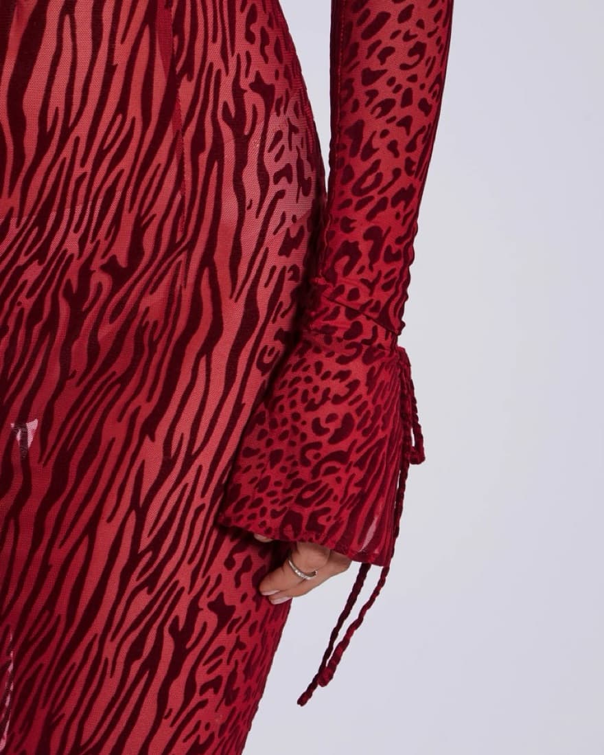 Burgundy Mesh Backless Maxi Dress - Image 2