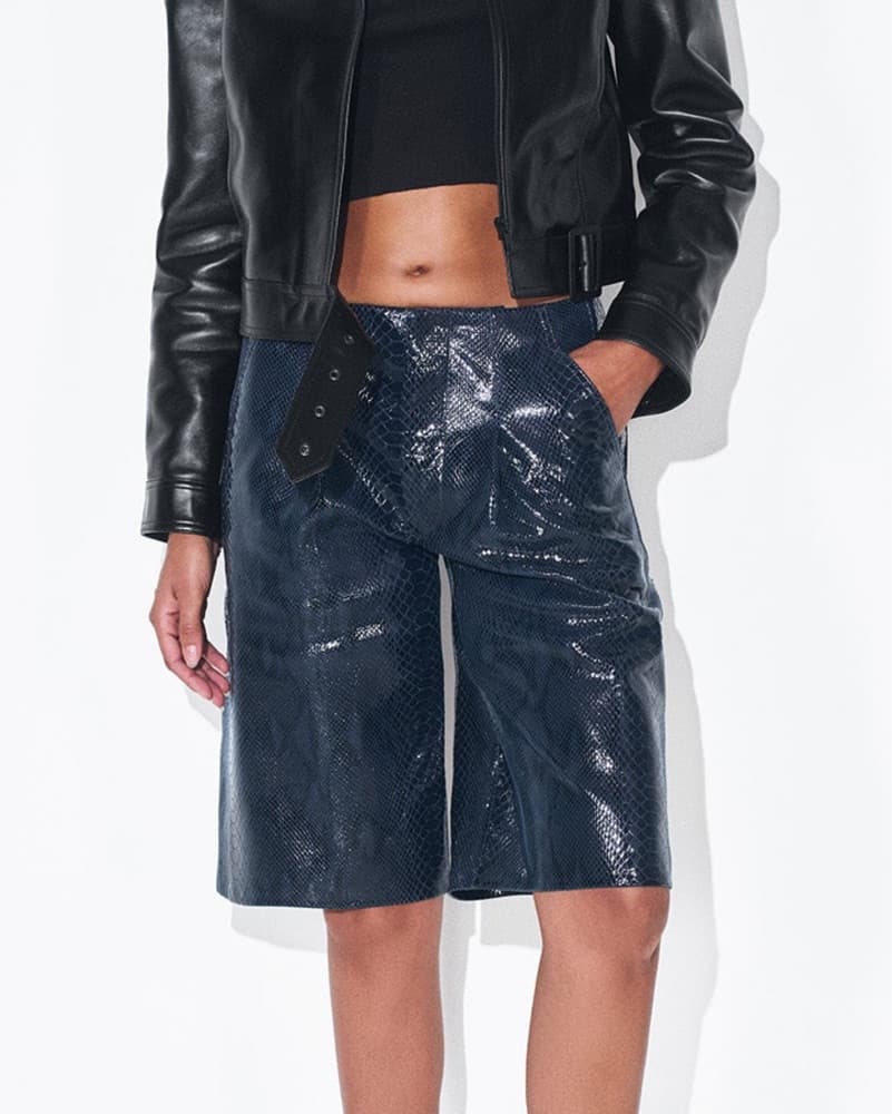 Sleek Crocodile Faux Leather Shorts - Image 2
